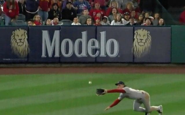 スーパーダイビングキャッチ炸裂！エンゼルス主砲トラウトの好打がアウトになった瞬間「俺のデュラン！！！」「チクショー！」「ユルサナイ…」ファンも大興奮の結末