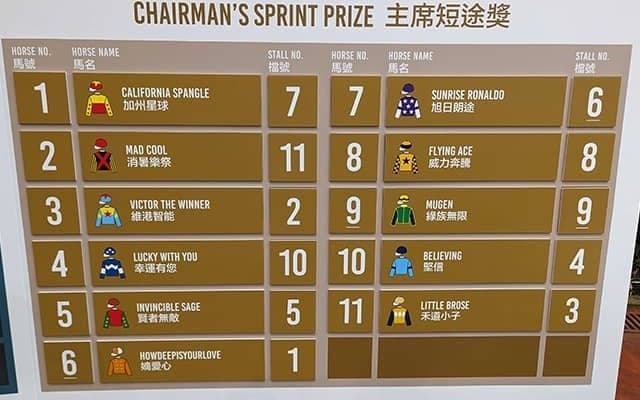【香港・チェアマンズSP枠順】日本馬2頭が参戦 高松宮記念覇者マッドクールは11番ゲート
