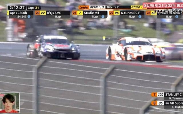 「あ〜っとコース外走行！」サイドバイサイドでコーナー突入も“まさか”　前を「抑えたか」果敢なバトルの衝撃結末に解説者呆然