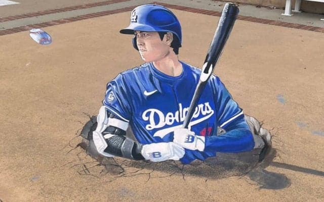 地面突き破って出現…大谷翔平の“トリックアート”　作者が明かした「描いた理由」