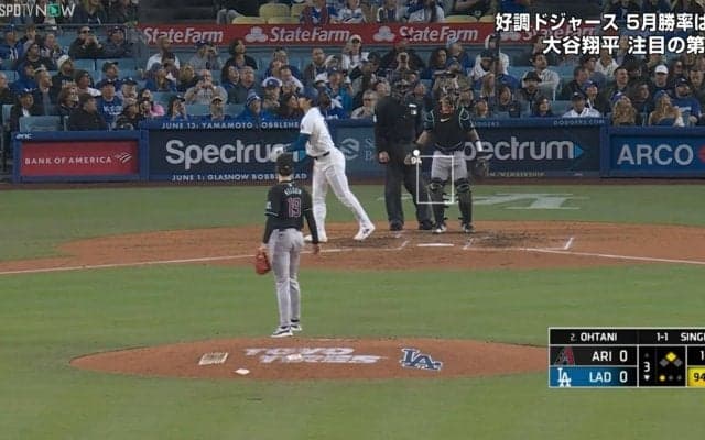 大谷翔平、突然見せた“バットくるくる回し”はご機嫌の様子？回しすぎて自分にコツンの珍事