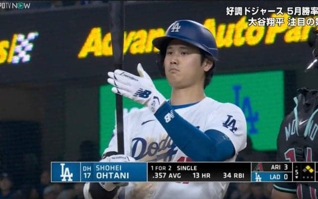 一体、何が起きた…！？ 大谷翔平、打席に入る前に一瞬見せた“謎の動き”がヤバすぎる　ファン騒然「ピッチャー怖いだろうな」「サムライかな？」