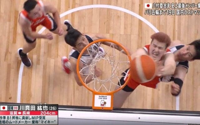 渡邊雄太も大興奮！ “ゴール下の戦場”で韓国ディフェンス陣とバチバチの肉弾戦　“リアル・桜木花道”川真田のリバウンドシュートがエグすぎる