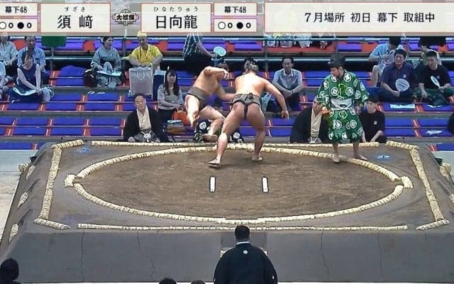 「力士が吹っ飛んだ」「嘘だろ」館内どよめきの衝撃展開 たった“ひと押し”で…驚異の腕力に「力強すぎだろ」驚きの声