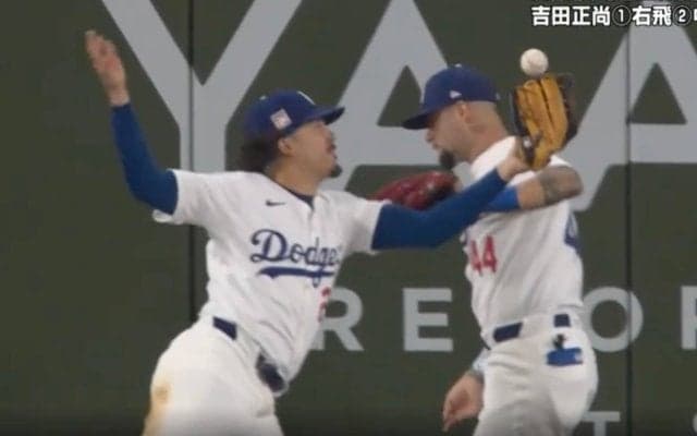 投手ブチギレるだろ！ 解説者も呆れた“痛恨ミス”　あわや正面衝突→打球をポトリ… ド軍外野陣が酷すぎるプレー「さすがに酷いな」「こういうミスが多すぎ」