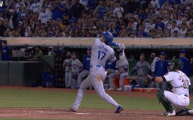 「当たったらヤバい」大谷翔平、一発狙いの“本気のフルスイング”にネット騒然　あまりのスゴさに現地放送席も爆笑 「完全に狙ってるw」