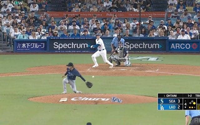 なんだ今のは！ 大谷翔平のピッチャー返しを「神キャッチ」 実況も唸った“芸術的プレー”に「すげえ」絶賛相次ぐ