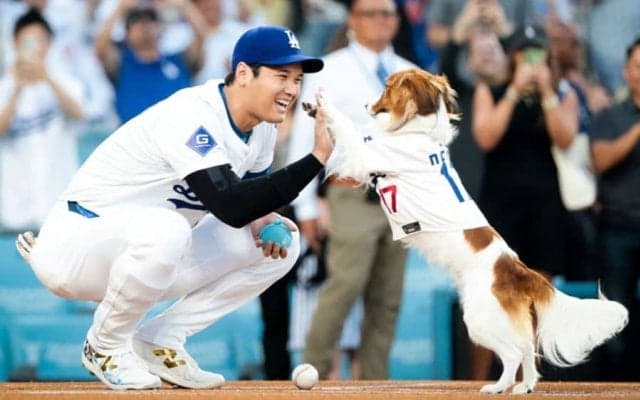 大谷翔平＆デコピンの「最も可愛い始球式」　米メディアも称賛「人生最高の日」