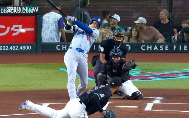 「打球はっや！」大谷翔平の“爆速188キロ弾丸ヒット”にファン衝撃「凄まじい」「すごい当たり」ボールが一瞬で外野に到達した瞬間