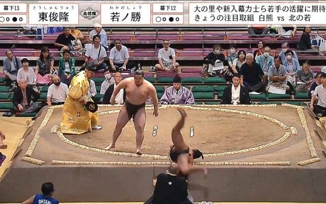 想像の“斜め上”を行く幕下力士の身体能力に館内騒然 側転で土俵下に転落→“ピタッ”と着地のはずが…直後のハプニングに再び騒然