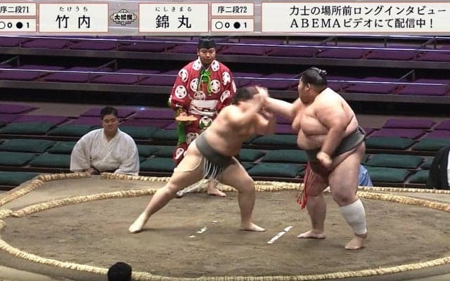 「こわ」「ケンカみたい」かかっておいで…巨漢力士が見せた“隙のない構え”に驚きの声 体重100キロ差対決での珍しい一コマ
