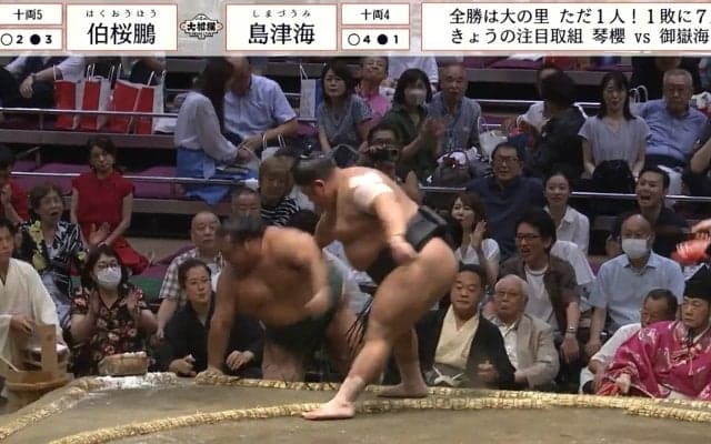 大相撲中継で「あぶねっ！」人気タレントの目の前に巨漢力士が…ファン驚き 「おぉ」本人も思わずビックリ顔