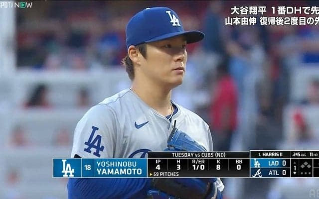 山本由伸、毎回のピンチも4回無失点3K 最速155.5キロ MLB通算100奪三振&復帰後初勝利は次回にお預け