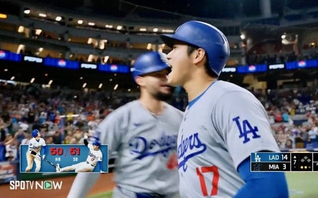 「カモン！」大谷翔平、前人未到『50-50』達成弾で吠えた！ 打った瞬間誰もが両手を上げた歴史的瞬間…やまぬ歓声「そして伝説へ」感動的光景
