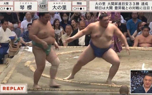 大相撲中継で大物歌手が“さすが”の存在感！ 大の里の劇的勝利に大興奮の瞬間「気になって相撲集中出来ないw」