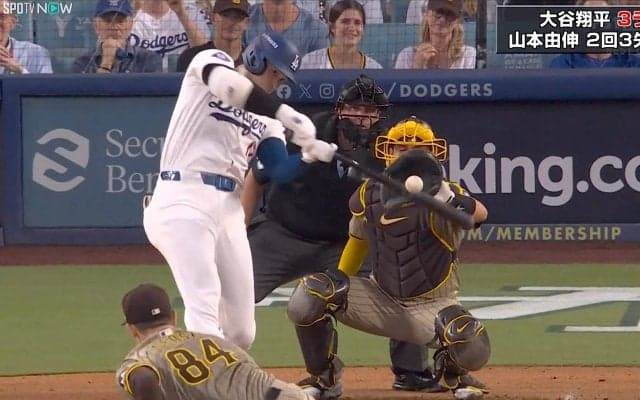 一瞬でスタンドに突き刺さった！大谷翔平、180キロ低弾道弾に「あの角度で入るんか」 着弾まで“僅か3秒”の驚愕シーン