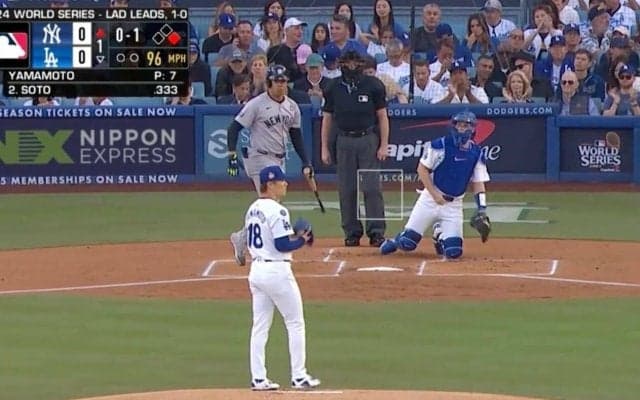 何が起きた？ 山本由伸も“想定外の動き”の被害に… ヤ軍ソトに「ドン引き」 不気味なリアクションに「やっぱり怖いw」