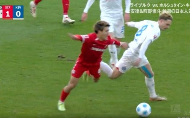 堂安律、何をやった？ 相手をハメた“一瞬の動き”「エグすぎる」 解説者が絶賛… 体を張ってファウルを誘発したプレー「参考になる」