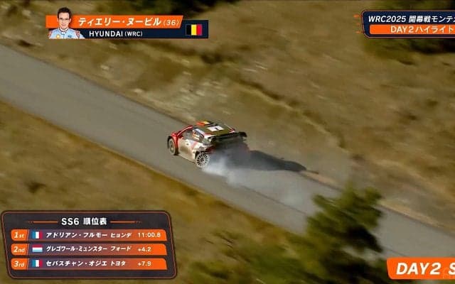 一体、何が！？ 世界最速ラリー車、“タイヤを引き摺ったまま”激走 「こんな状態で…」驚愕シーンに放送席も唖然
