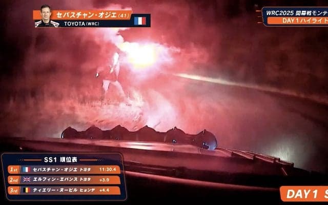 近すぎる！伝統の世界ラリーで捉えた“超”熱狂光景 夜空に花火「煙で前が…」ド迫力の激走シーン「モンテ名物ですね」