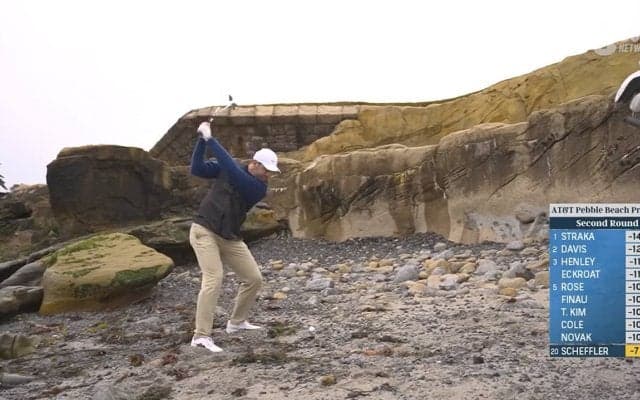 【動画】シェフラーがビーチ崖下から劇的パーセーブ【AT&Tペブルビーチプロアマ2日目】