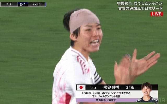 頭部流血→魂のヘディング！ 熊谷紗希の“闘将クリア”に称賛の嵐「タフすぎる」「勇敢」「見応え十分」34歳DFは歴史的アメリカ撃破も慢心なし「もっと強いなでしこに」