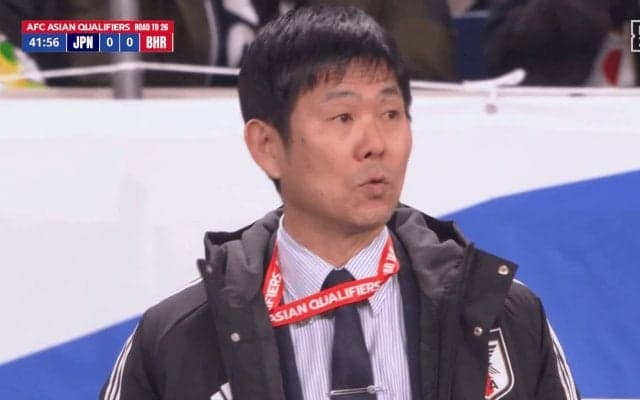 震えながら…森保一監督、国歌斉唱で大号泣！「毎度毎度グッとくる」「国を背負う覚悟や想い」Ｗ杯最速出場かかったバーレーン戦はスコアレスで前半終了