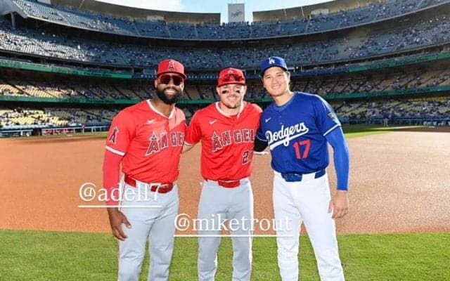 大谷翔平、トラウト＆アデルとの3ショットを投稿　古巣との対戦で再会…変わらぬ“絆”