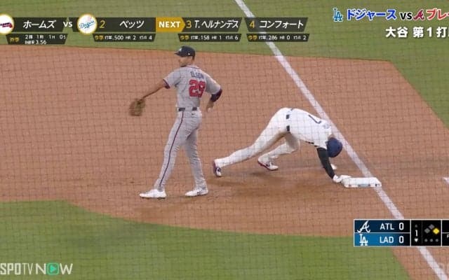大谷翔平、“帰塁”の瞬間にヒヤリ…盗塁成功前に実はあった注目プレー 「ヘッスラ怖い」「怪我だけは…」