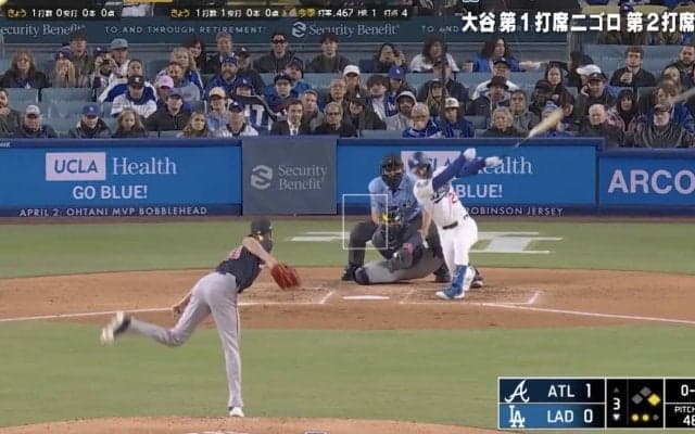 右打席は超危険！ 絶好調男・ド軍エドマン、“弾丸ライナー”でハプニング発生「危なっ！」 強打仕様“右マン”の高速打球がスタッフを襲う