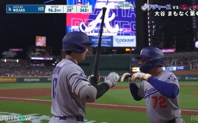 「わんわーん」大谷翔平、同僚の今季初HRを“デコピンポーズ”で祝福 かわいいセレブレーションに「大谷さんとロハス仲良しだなー」の声