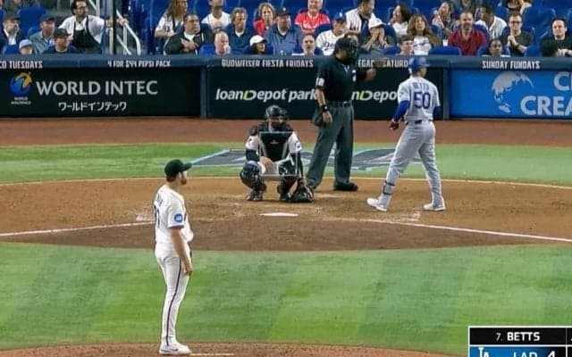 ベッツの打席で“激怒”！ あわや退場… 微妙判定にイライラ爆発「そらキレる」 マーリンズ監督がベンチから猛抗議「審判厳しすぎ」 