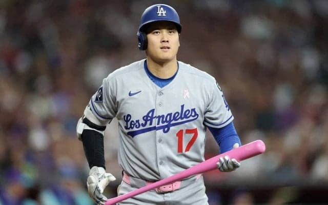 大谷翔平、ピンクのバットで今季最長9試合連続安打！打率.308に上昇　ド軍18安打の猛攻で快勝