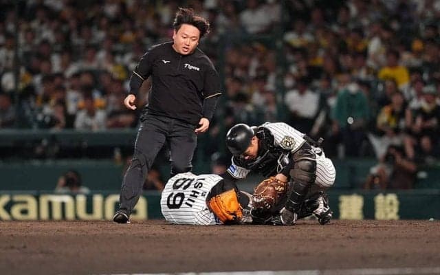阪神・石井大智、頭部にライナー直撃　倒れ込み動けず担架で運ばれ交代…甲子園騒然