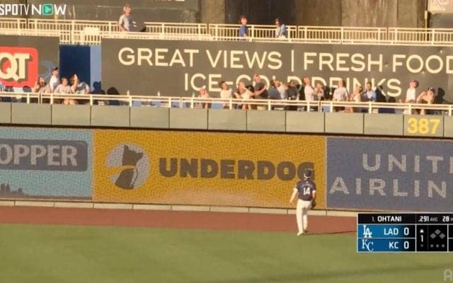 「ちぇっ」大谷翔平、特大29号に外野手“確信がっかり”リアクション…打球を見送り→フェンス蹴りの瞬間