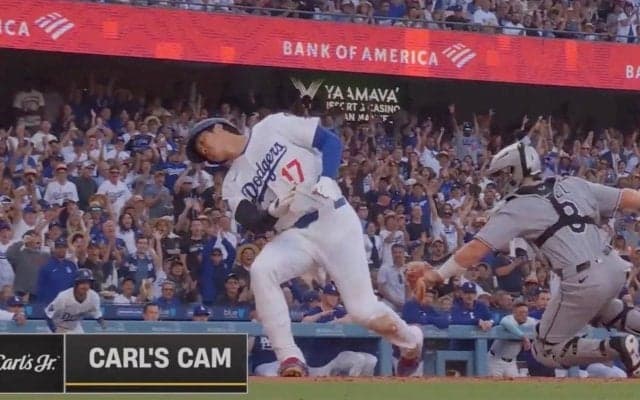 球場騒然！ 大谷翔平、怠慢守備の隙をつく“爆速走塁”「めっちゃ速い」 とんでもないスピード→あっという間に“神ホームイン”