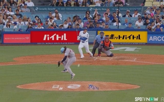 ドジャース戦で起きた“珍事” 大谷翔平、155キロ痛烈ライナーも予期せぬプレーに阻まれる「トラップしたw」「珍しいw」