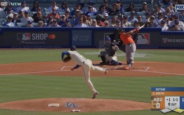 大谷翔平の“エグいストレート”が相手バットをへし折った…「変な曲がりかたした？」内角をえぐる96マイルの“魔球”が「威力やばすぎ」