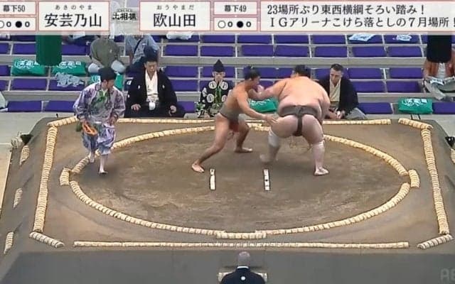 「すごい髪型」熱戦を終えた力士の髪型に衝撃「ポニーテールだ」「髷の乱れ方がカッコ良い」珍光景に熱視線