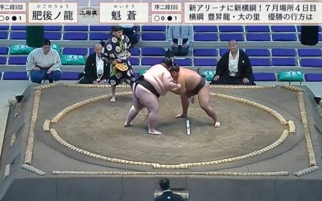182キロ巨漢力士が身動き取れずヒヤリも… 館内のざわめきが安堵の拍手に 土俵外に背中から“ドスンっ”