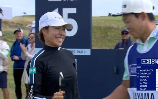 【動画】岡山絵里が5アンダー首位発進　17番ではフックラインを完璧に読み切りバーディ