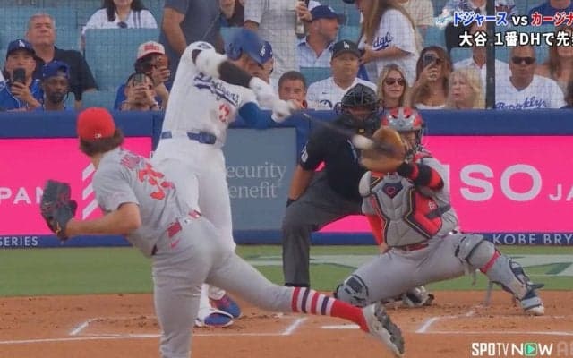 わずか1分足らずで…大谷翔平の174キロ爆速ヒットに「あの打球はえぐい」「はっや！」 打球も足も速すぎる“衝撃の一打”