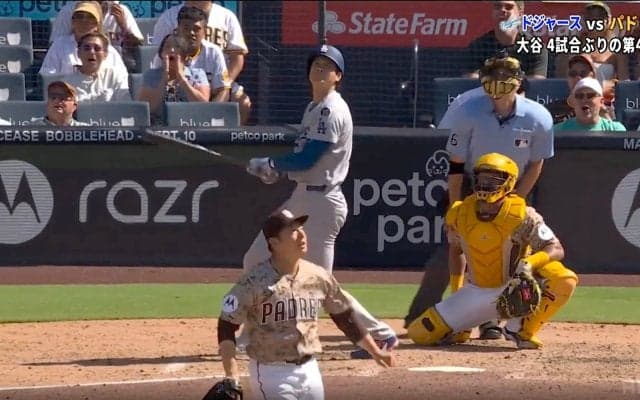 「ワオ！」大谷翔平の“強烈”45号弾、松井裕樹は口半開きで“唖然” 高めの真っ直ぐ「打っちゃうのよ」フルスイングの一撃に解説者も脱帽