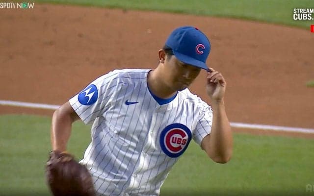 「流石MLBってプレー」今永昇太、同僚名手の“大遠投”に首を振り驚く 9勝目後押しの美技へ“お辞儀”で敬意も