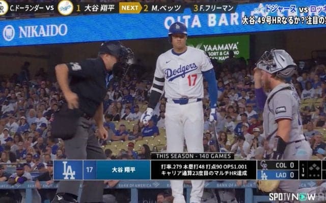 「どうした？」大谷翔平の打席中に“珍事” 審判にビックリ…中継カメラが捉えたまさかの表情