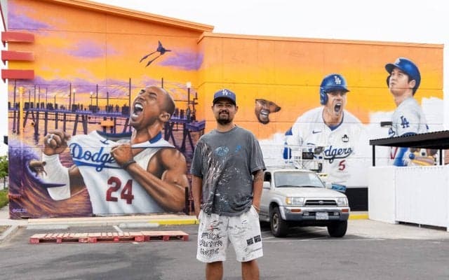 大谷翔平＆デコピンを描いた壁画アーティストの思い　「ドジャースと、大谷と、コービーとロサンゼルス」