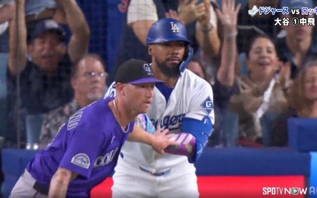 大谷翔平、“激走”ホームインも直後にまさか！ テオスカーが相手投手と思わぬ衝突劇「フリーランドごめん」両者驚きの表情