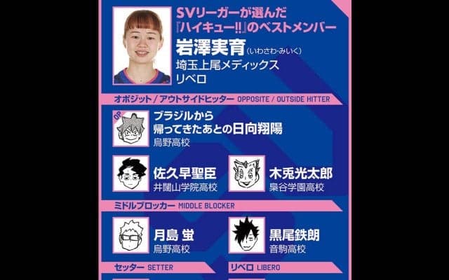 【ハイキュー‼×SVリーグ】埼玉上尾・岩澤実育が選出したベストメンバーはクセあり？