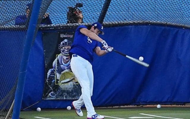 大谷翔平、異例の屋外フリー打撃　32スイングで14発…右翼屋根裏へ推定150m弾に記者騒然