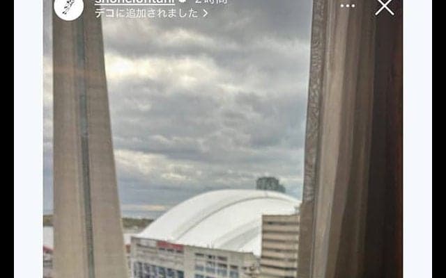 大谷翔平、デコピンの最新写真公開　WSトロントにも“帯同”していた…球場バックに1枚